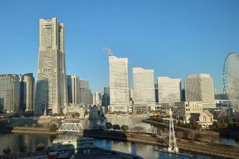 Minato Mirai skyline in Yokohama with Landmark Tower, a Ferris wheel, and the waterfront