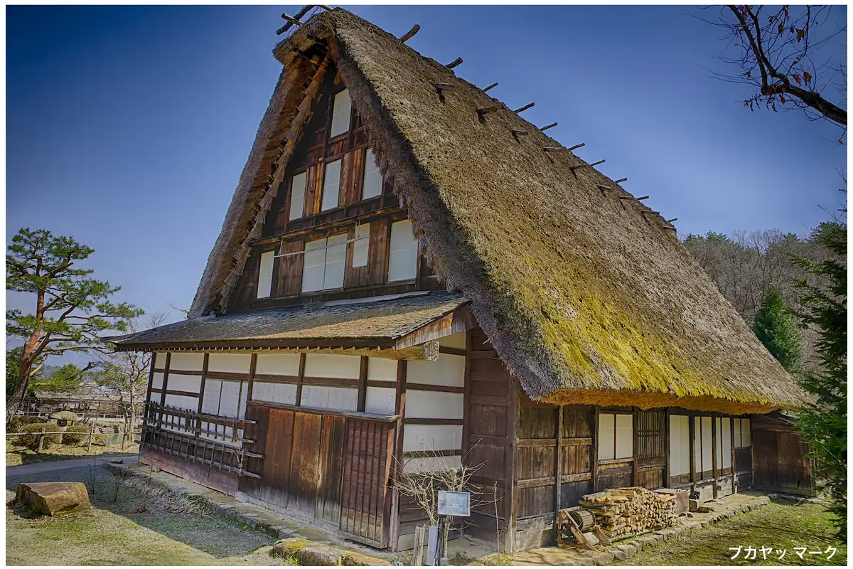 Steep thatched-roof farmhouse at the Hida Folk Village in Takayama, Japan