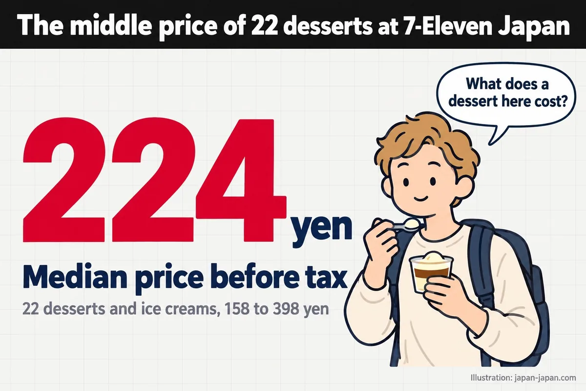 The middle price of 22 desserts at 7-Eleven Japan. 224yen. Median price before tax.
