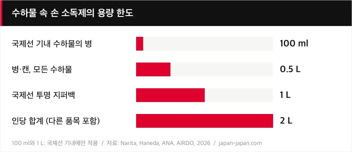 수하물 속 손 소독제의 용량 한도