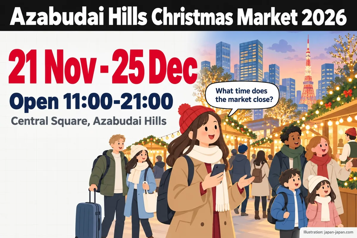 麻布台之丘聖誕市集 2026。11月21日至12月25日。營業時間 11:00-21:00。麻布台之丘中央廣場。