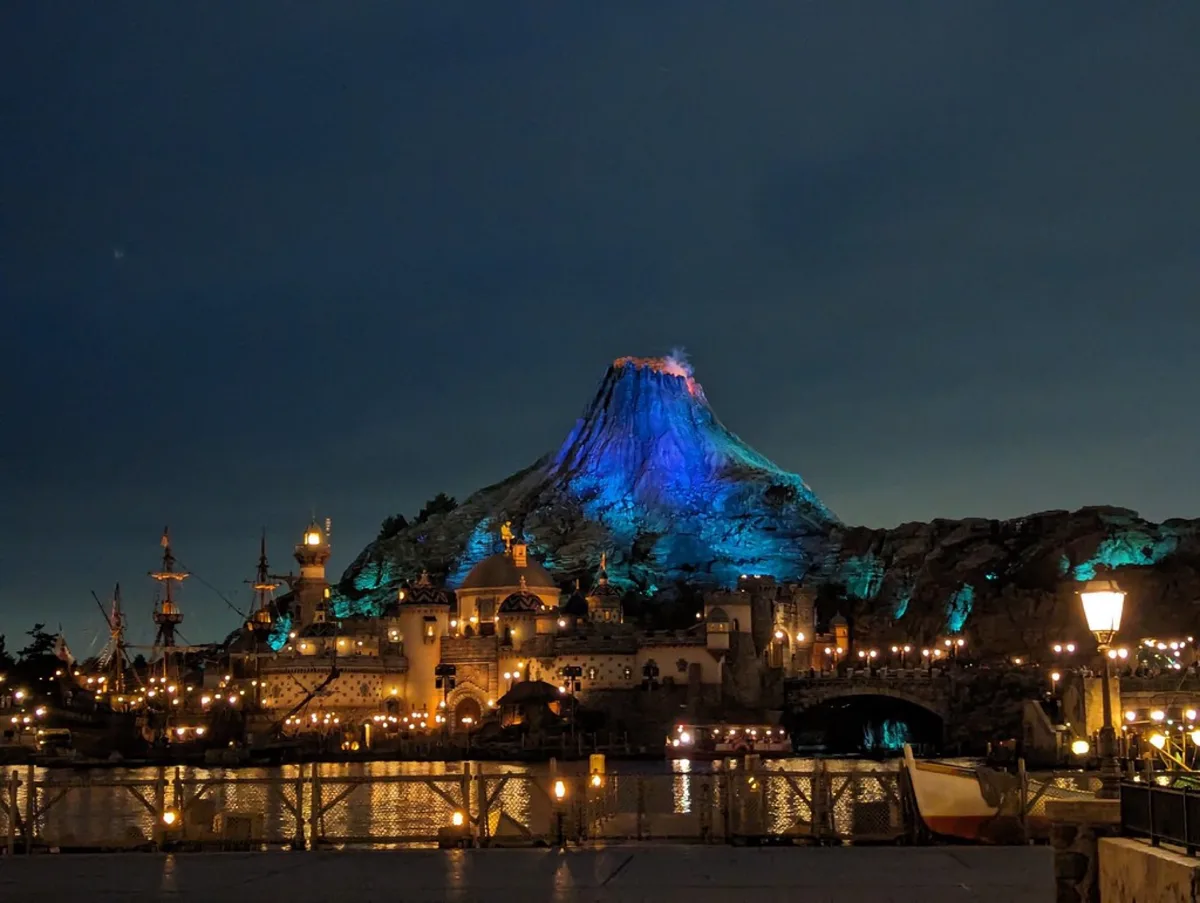 Mediterranean Harbor and Mount Prometheus lit up at night