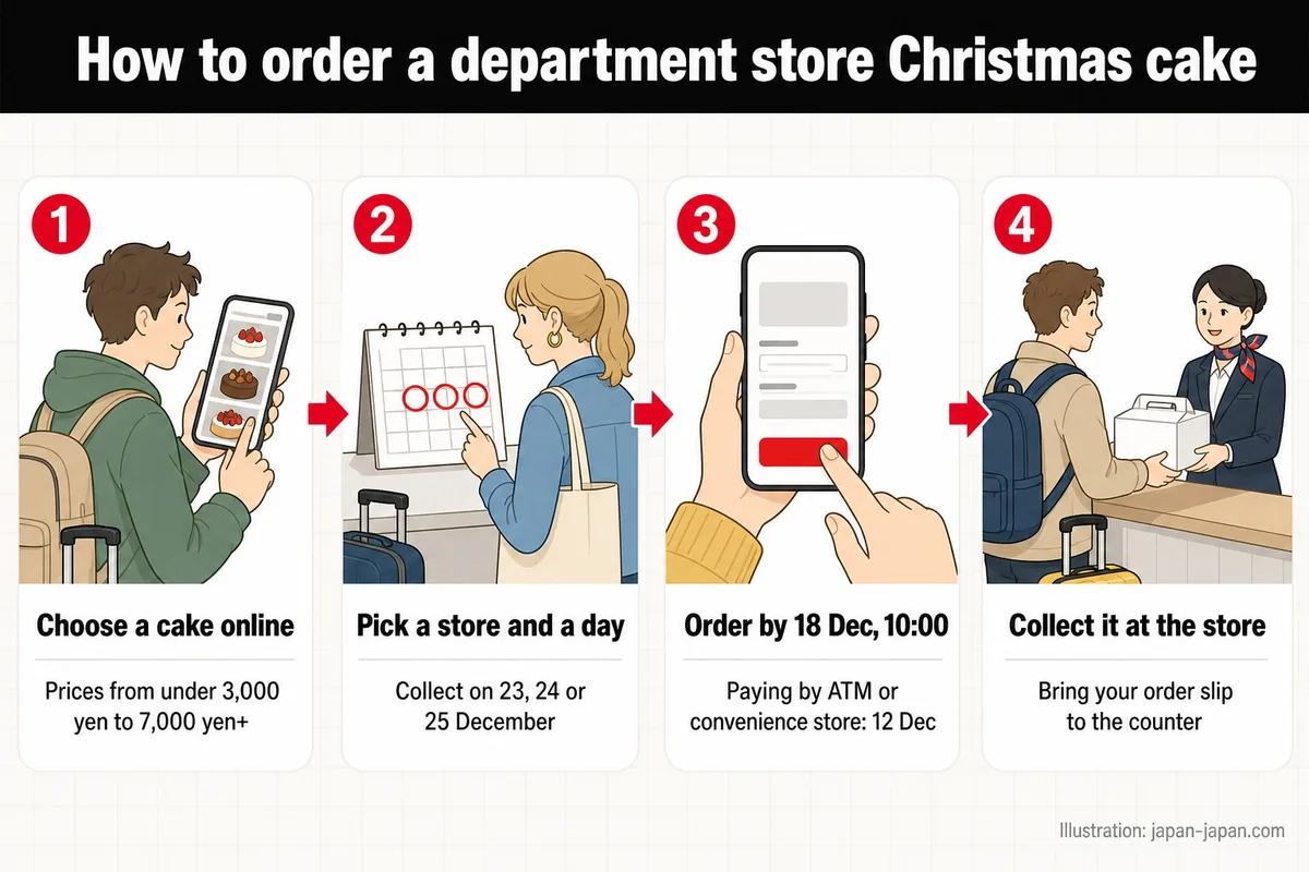 How to order a department store Christmas cake. Choose a cake online. Prices from under 3,000 yen to 7,000 yen+.