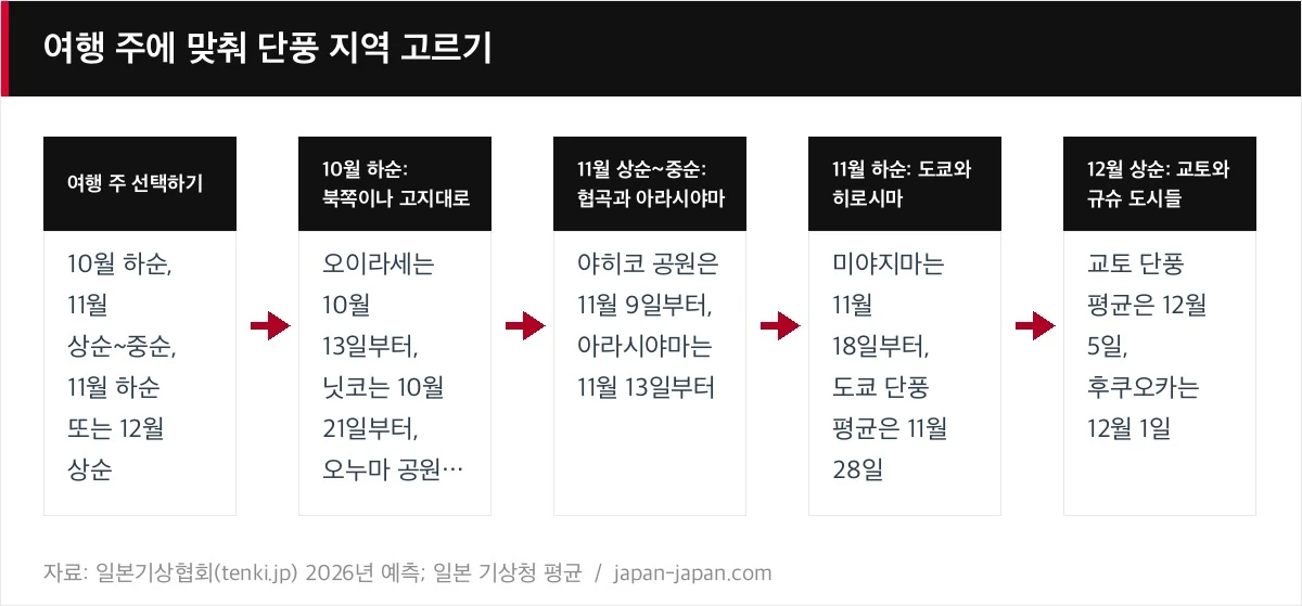 여행 주에 맞춰 단풍 지역 고르기