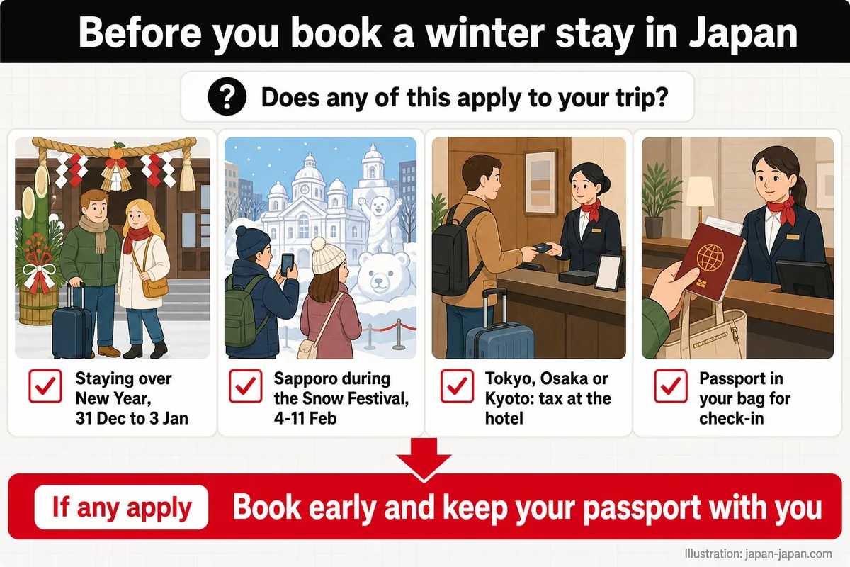 Before you book a winter stay in Japan. Does any of this apply to your trip?. Staying over New Year, 31 Dec to 3 Jan.