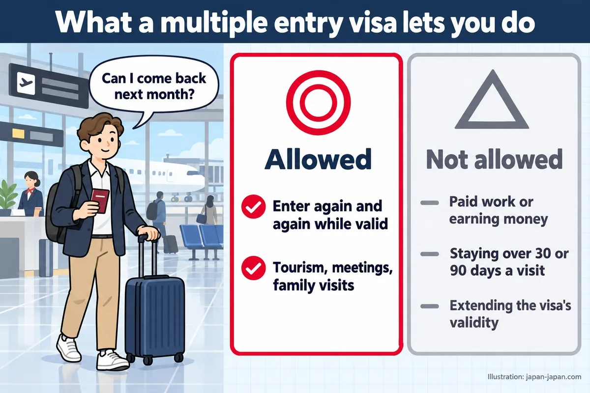 What a multiple entry visa lets you do. Can I come back next month? Allowed. Enter again and again while valid.