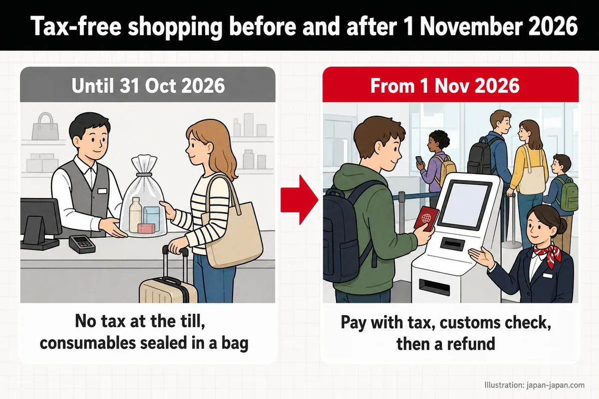Tax-free shopping before and after 1 November 2026. Until 31 Oct 2026. No tax at the till, consumables sealed in a bag.