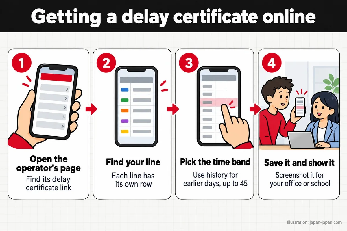 Getting a delay certificate online. Open the operator's page. Find its delay certificate link. Find your line.
