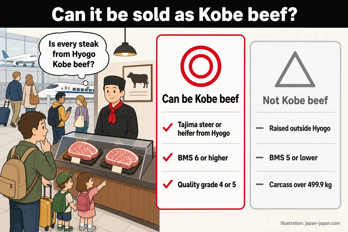 Can it be sold as Kobe beef? Is every steak from Hyogo Kobe beef? Can be Kobe beef. Tajima steer or heifer from Hyogo.