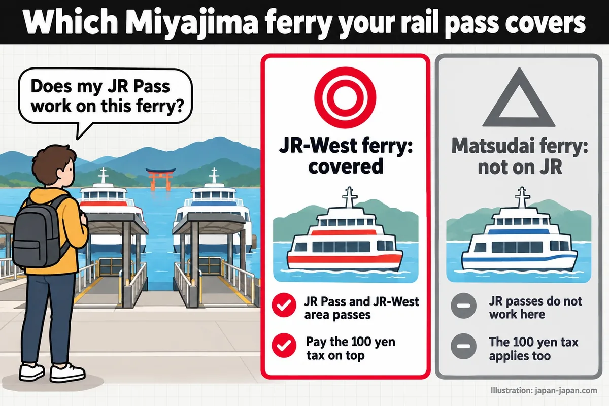 Which Miyajima ferry your rail pass covers. Does my JR Pass work on this ferry? JR-West ferry: covered.