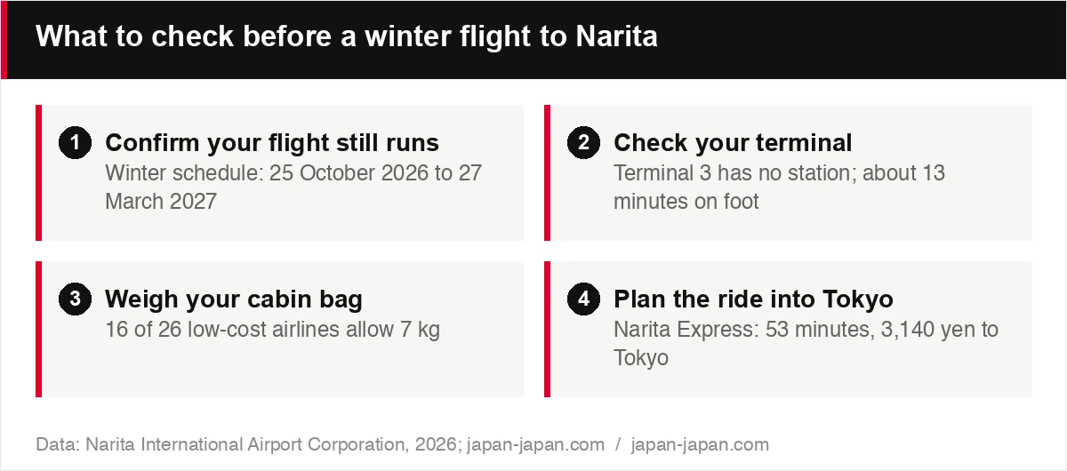 What to check before a winter flight to Narita