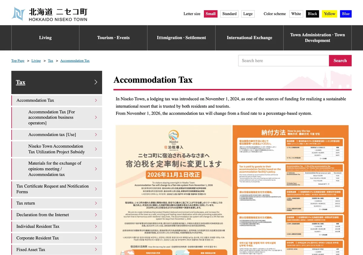 Screenshot of a page from Niseko Town cited in this article