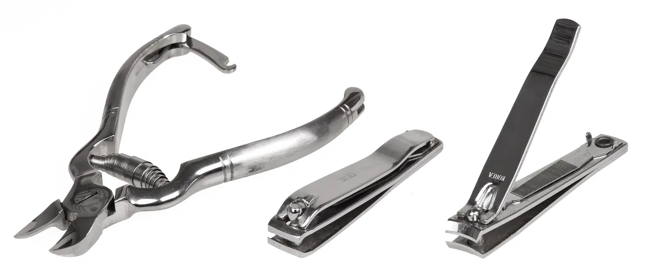 Three types of nail clippers: a plier type and two lever types