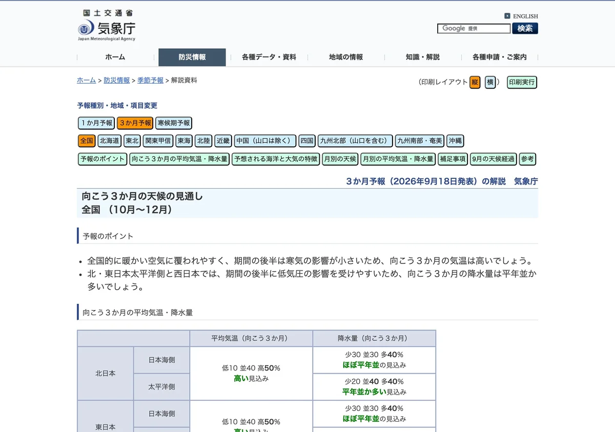 Screenshot of a page from the Japan Meteorological Agency cited in this article (in Japanese)