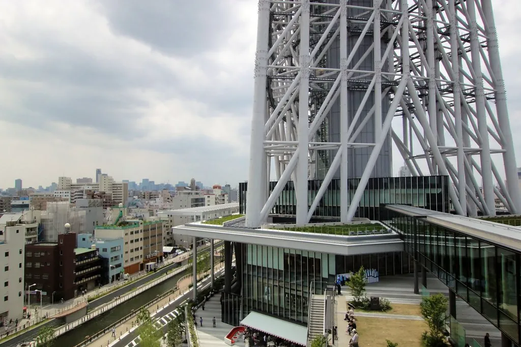 Tokyo Skytree towering above the Tokyo Solamachi shopping complex at its base