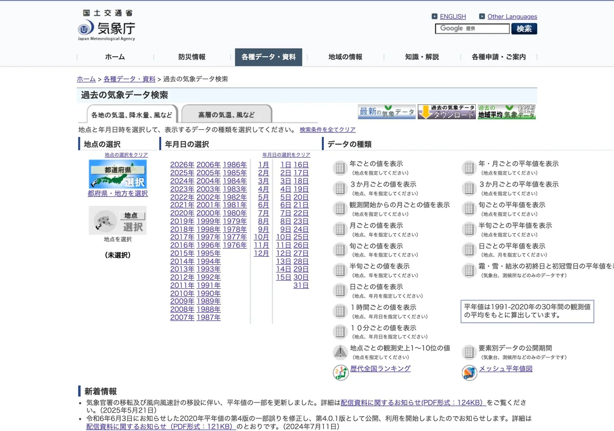 Screenshot of a page from the Japan Meteorological Agency cited in this article (in Japanese)