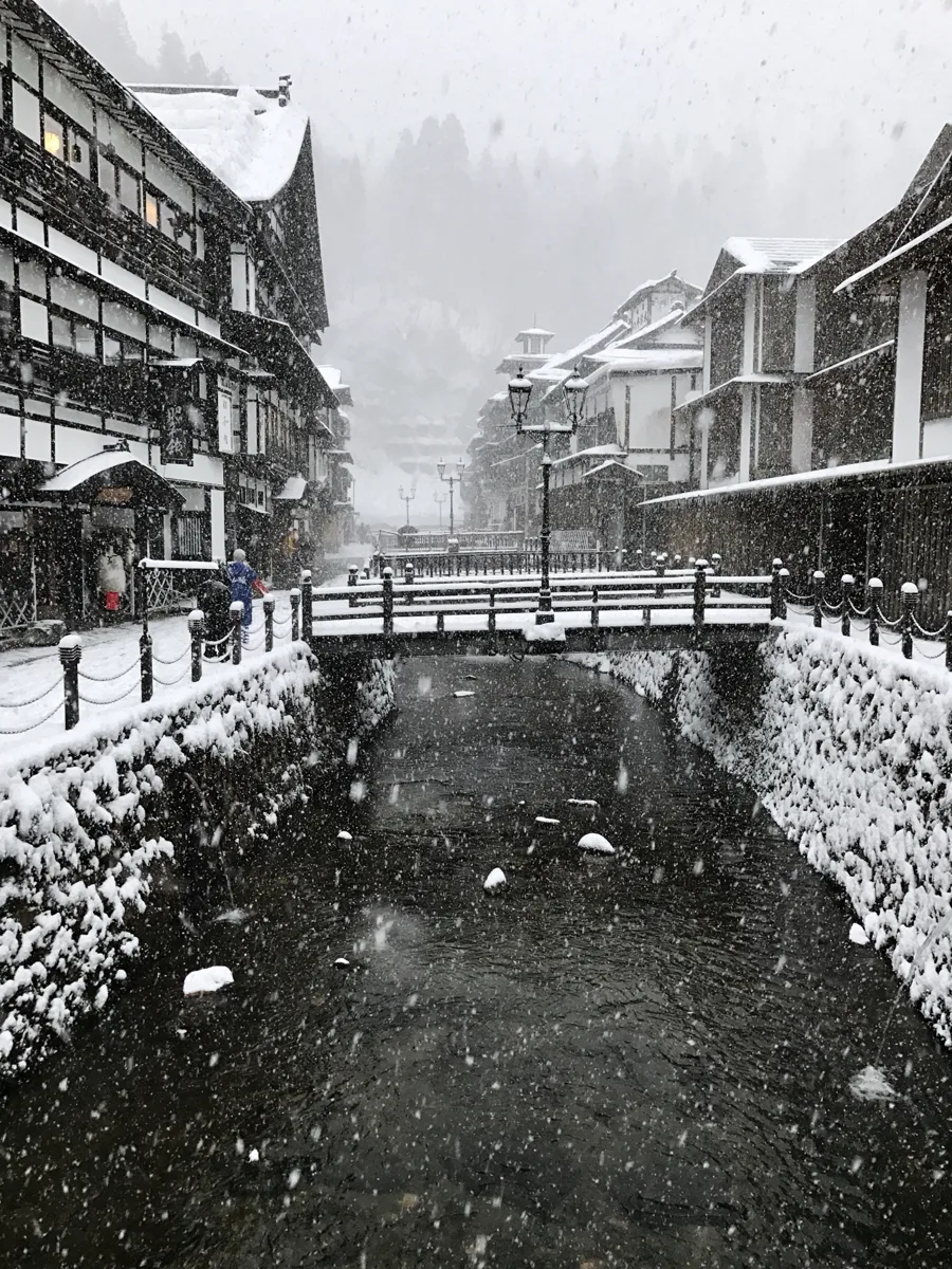 Ginzan Onsen on a snowy day
