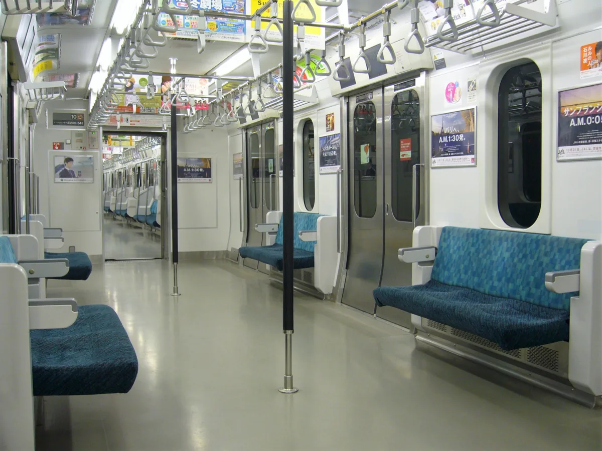 Inside a Tokyo commuter train car